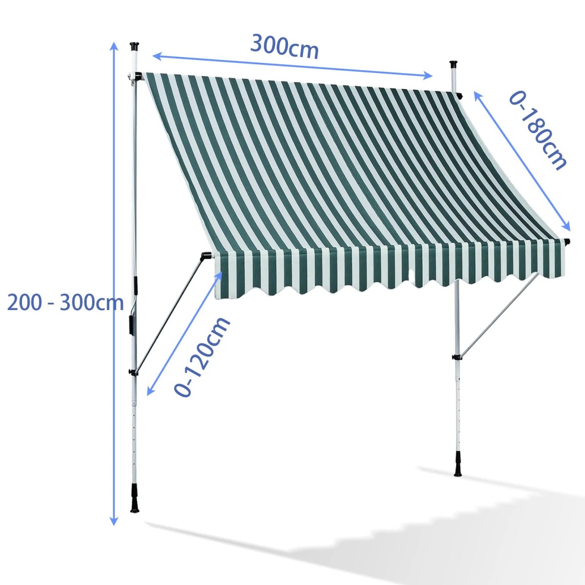 Store Banne Manuel Vert Rétractable avec Manivelle Sans Perçage