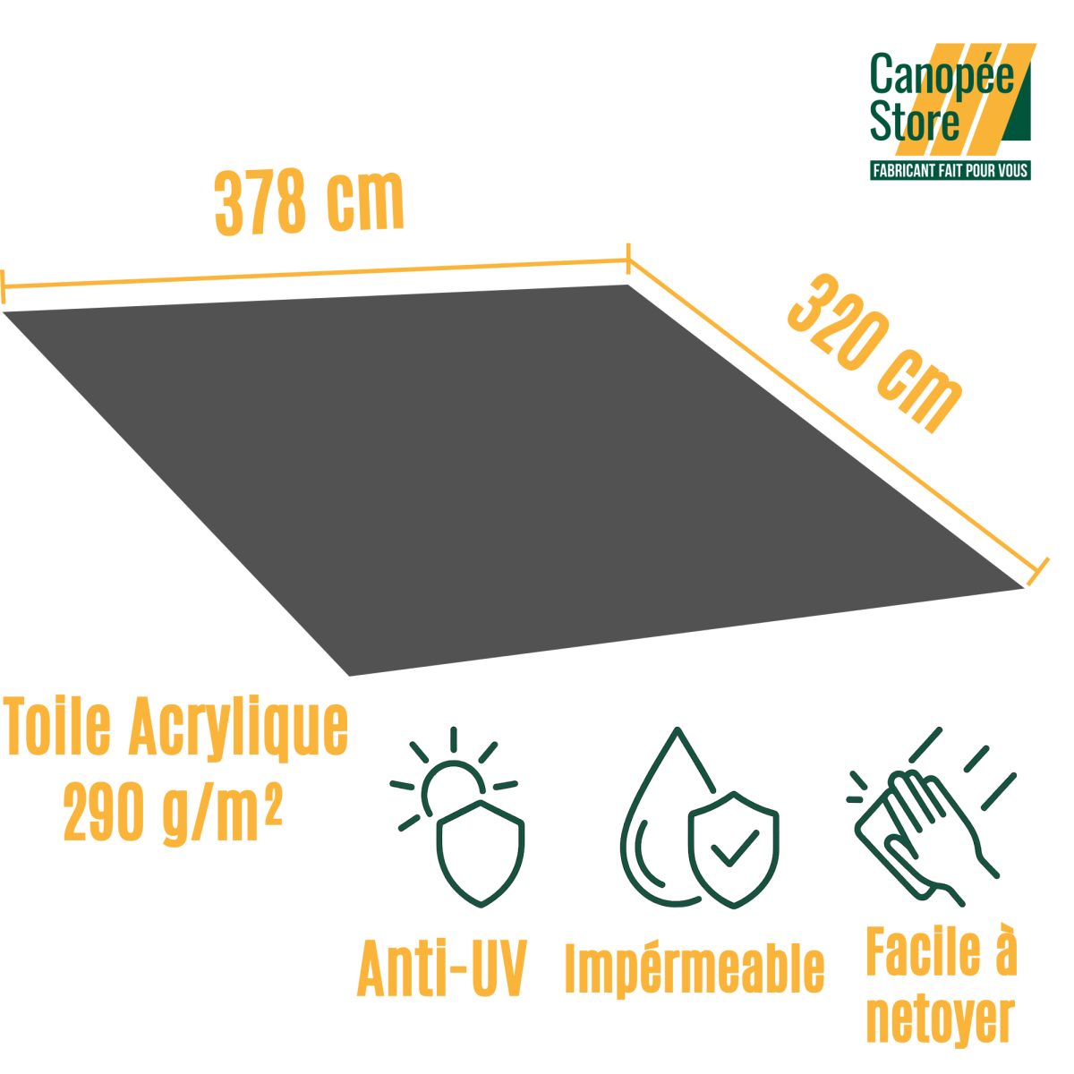 Toile Grise en acrylique de 270 g/m²