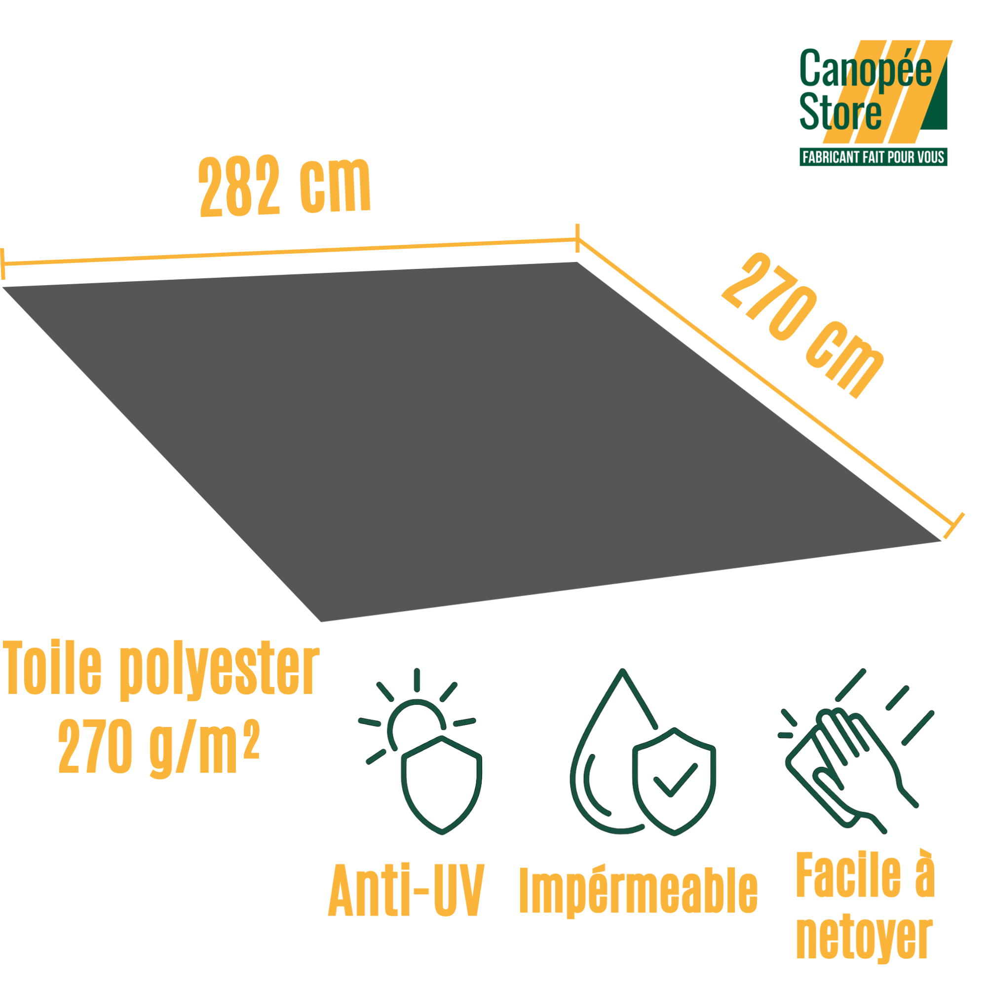 Toile de rechange Grise pour store banne – Polyester 270 g/m²