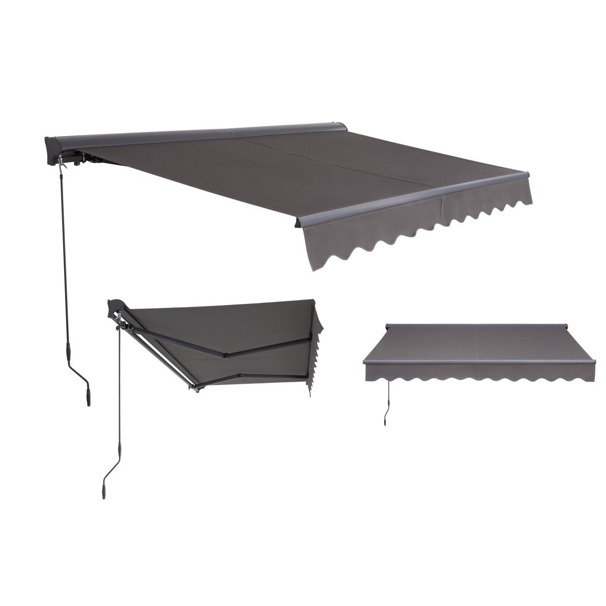 Canopée Store Banne Manuel Gris et blanc Semi Coffre 4m – Store Rétractable pour Terrasse, Balcon & Jardin