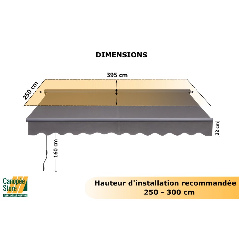 Store Banne Manuel Canopée Semi Coffre 4m – Store Rétractable pour Terrasse, Balcon & Jardin