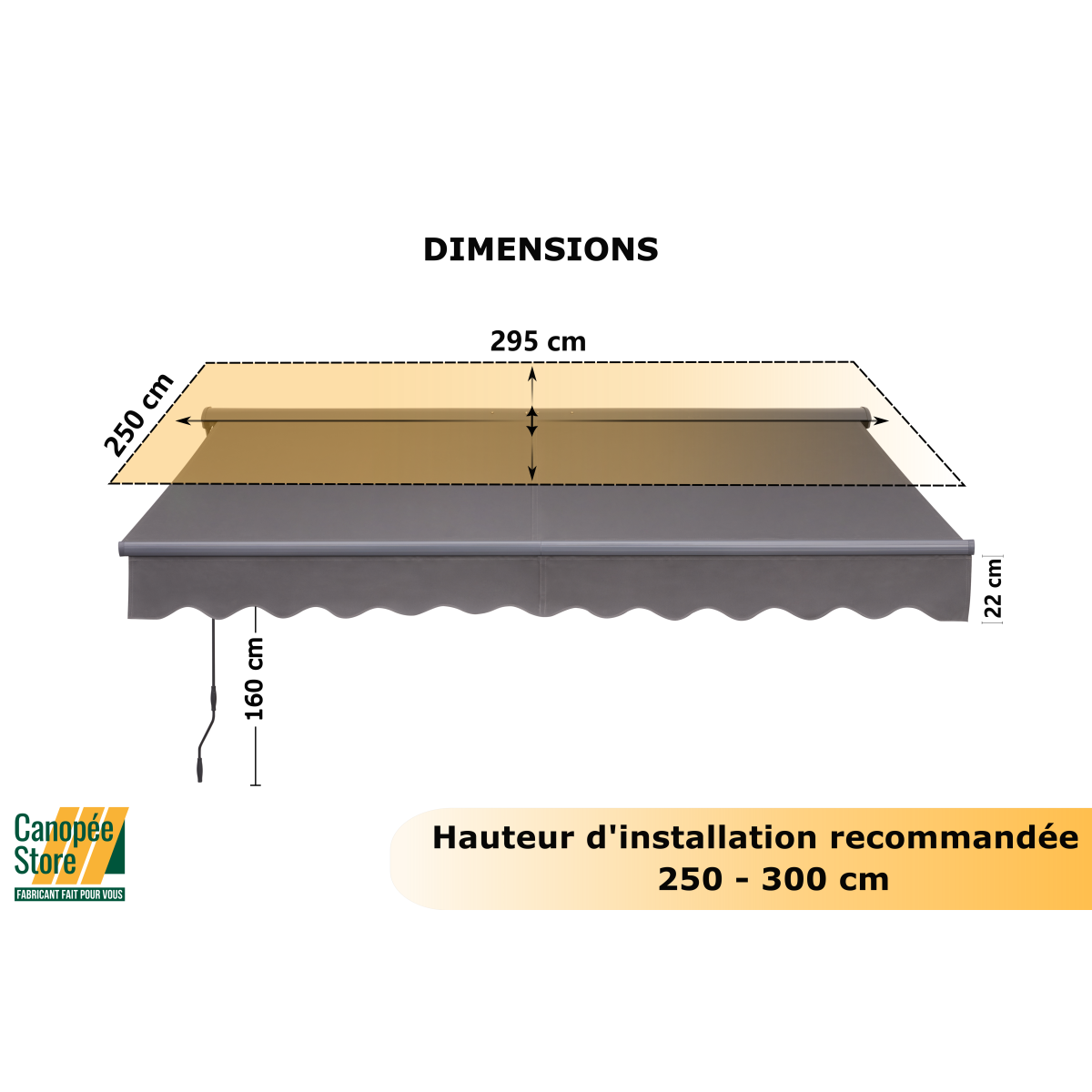 Canopée Store Banne Manuel Gris et blanc Semi Coffre 3 x 2.5m – Store Rétractable pour Terrasse, Balcon & Jardin