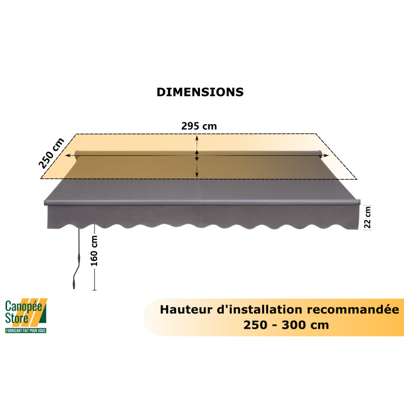 Store Banne Manuel Canopée   Semi Coffre 3 x 2.5m – Store Rétractable pour Terrasse, Balcon & Jardin