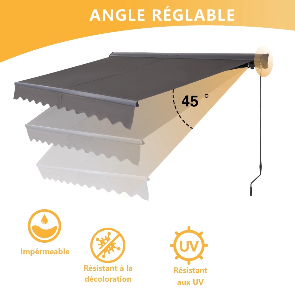 Canopée Store Banne Manuel Gris et blanc Semi Coffre 3 x 2.5m – Store Rétractable pour Terrasse, Balcon & Jardin