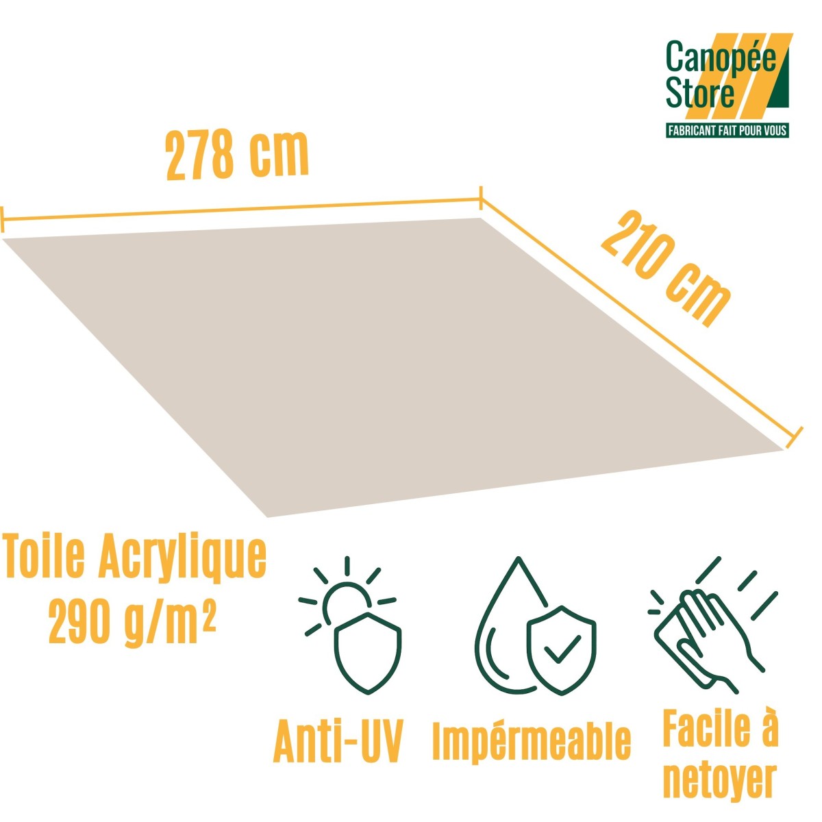 Toile store banne 478x320 cm – Beige acrylique 270g anti-UV
