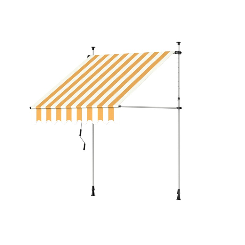 Store Banne Manuel Jaune et Blanc Rétractable avec Manivelle Sans Perçage