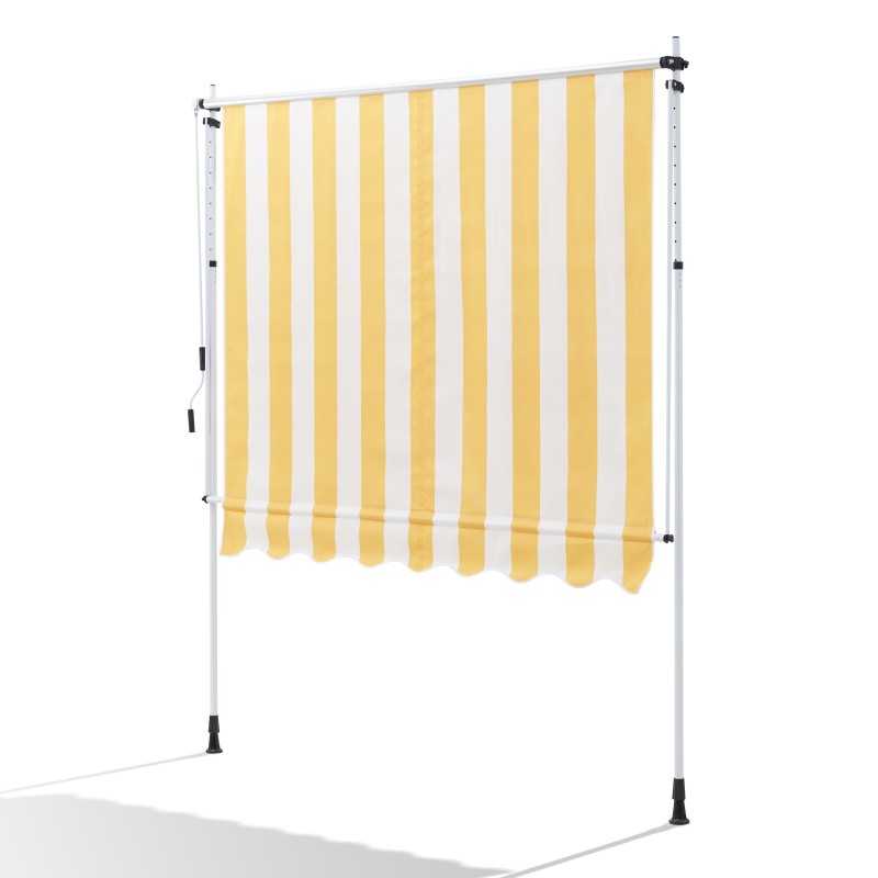 Store Banne Manuel Jaune et Blanc Rétractable avec Manivelle Sans Perçage