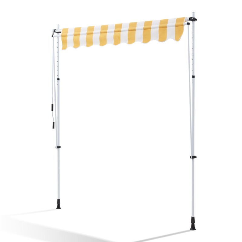 Store Banne Manuel Jaune et Blanc Rétractable avec Manivelle Sans Perçage