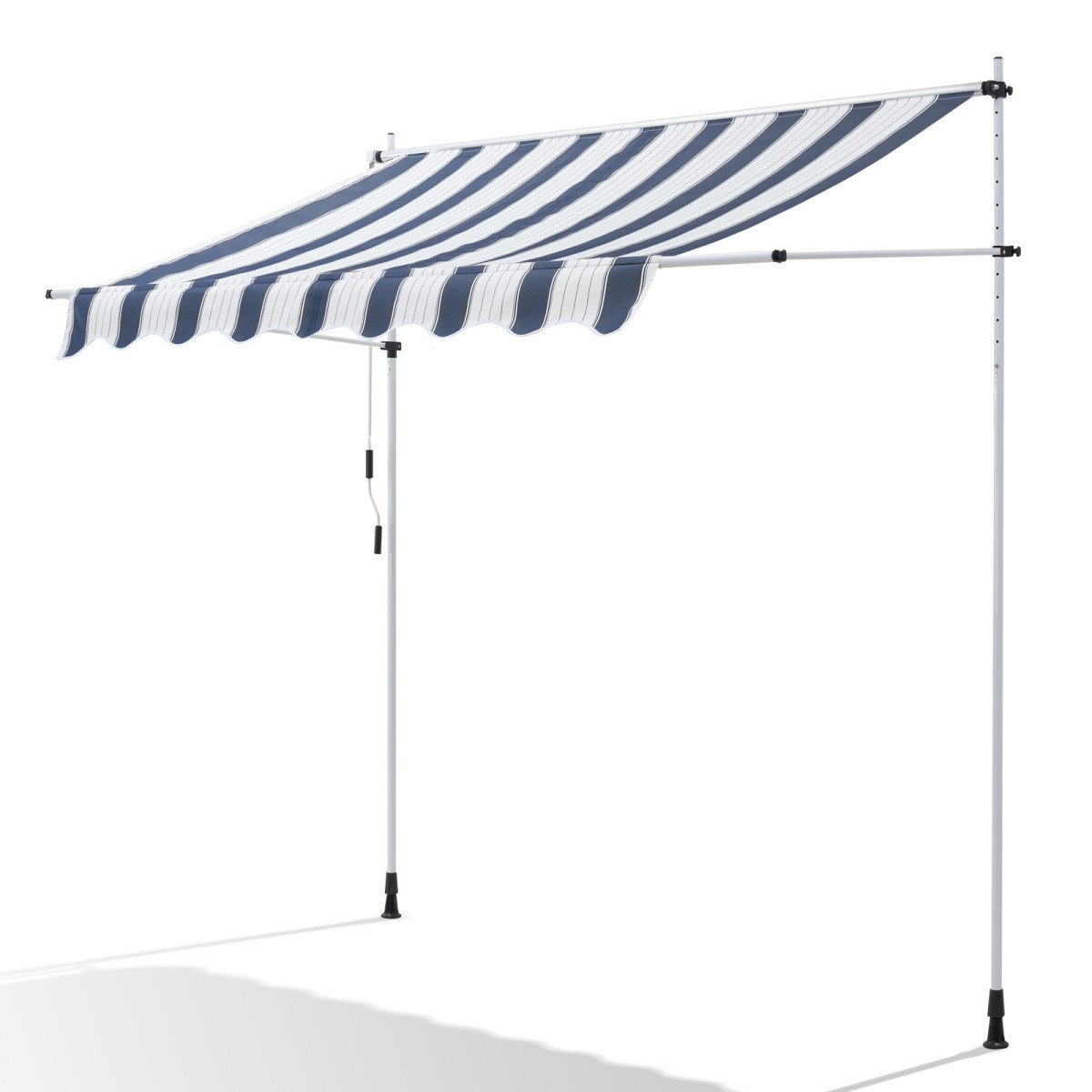 Store Banne Manuel Bleu et Blanc Rétractable avec Manivelle Sans Perçage 3m