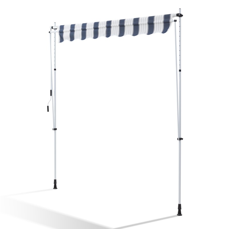 Store Banne Manuel Bleu et Blanc Rétractable avec Manivelle Sans Perçage 3m