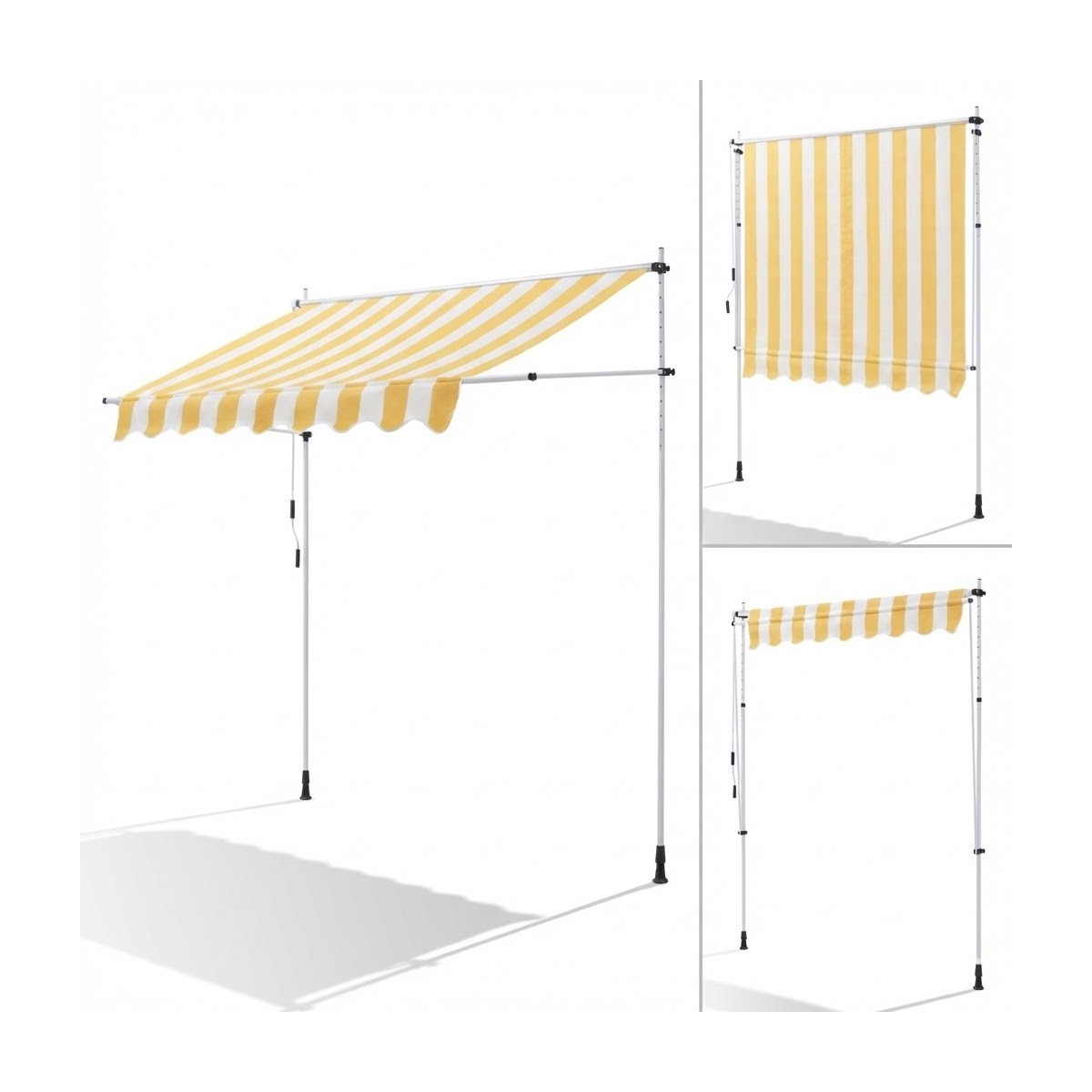 Store Banne Manuel Jaune et Blanc Rétractable avec Manivelle Sans Perçage