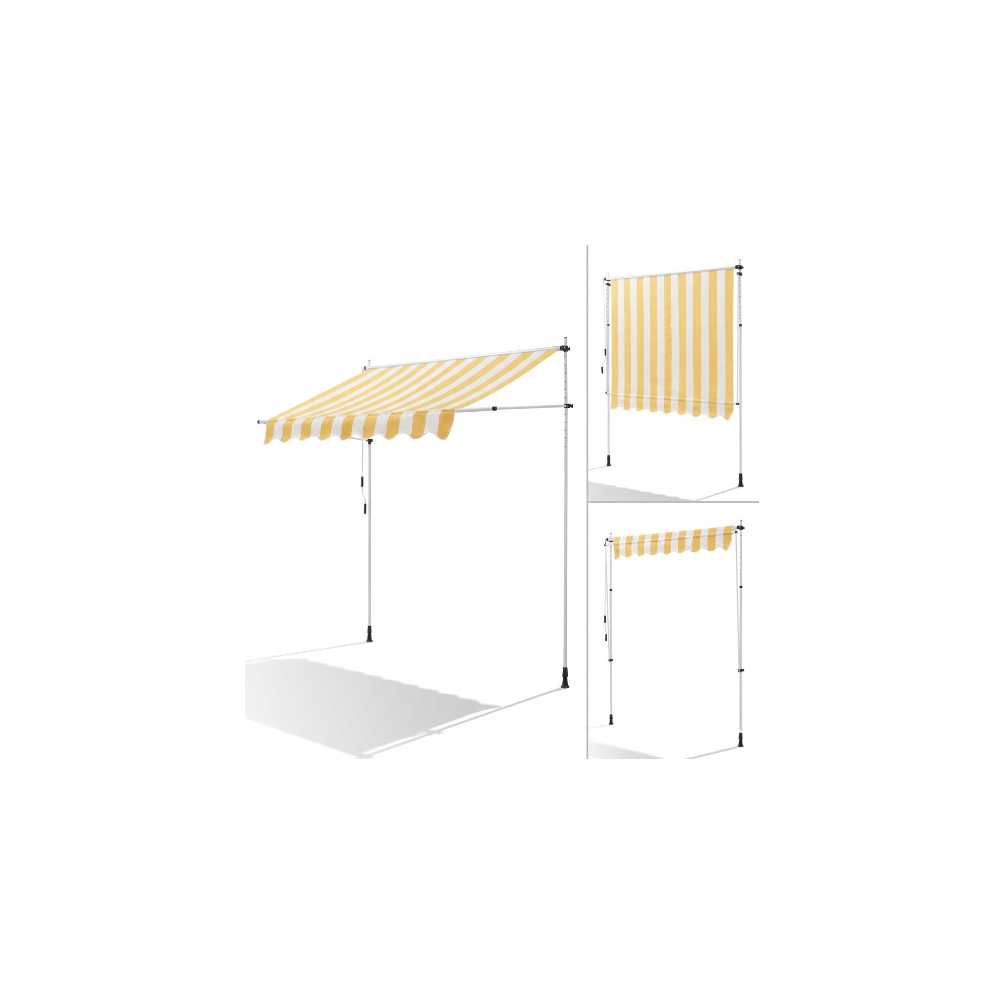 Store Banne Manuel Jaune et Blanc Rétractable avec Manivelle Sans Perçage