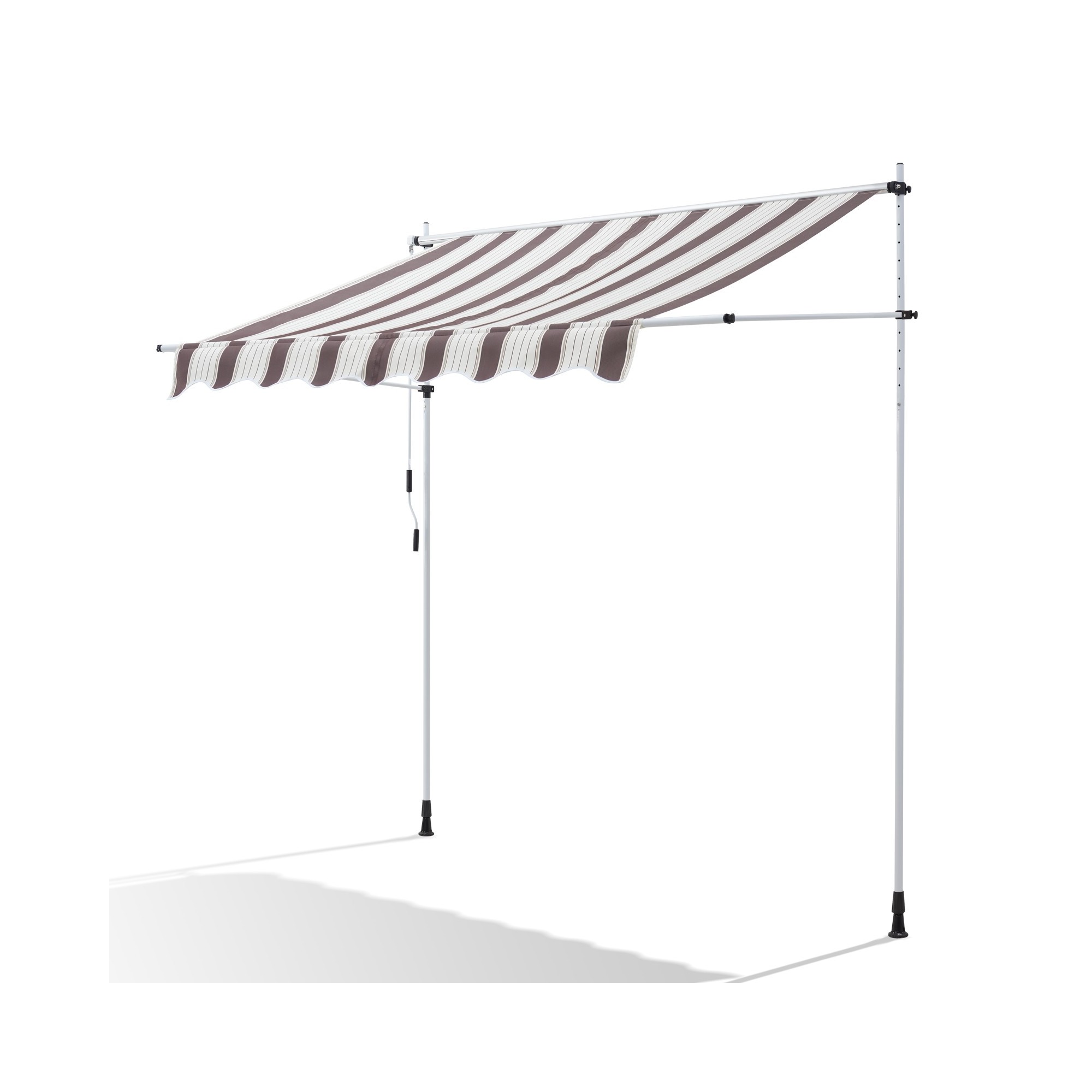 Store Banne Manuel Marron et Blanc Rétractable avec Manivelle Sans Perçage