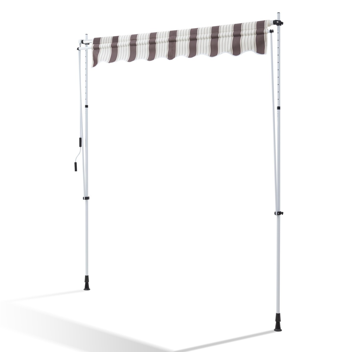 Store Banne Manuel Marron et Blanc Rétractable avec Manivelle Sans Perçage