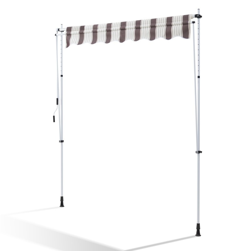 Store Banne Manuel Marron et Blanc Rétractable avec Manivelle Sans Perçage