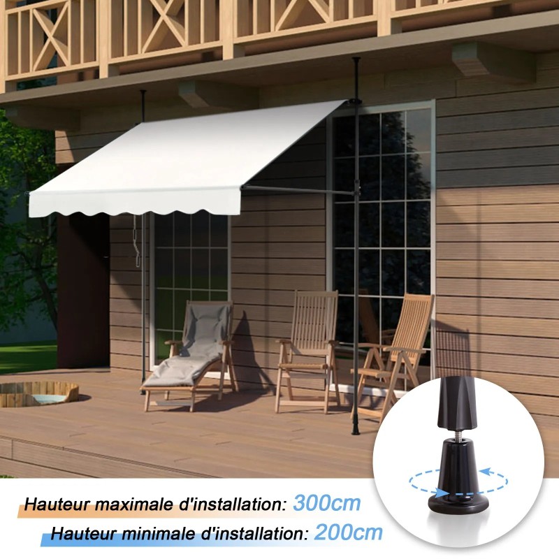 Store Banne Manuel Rouge et Noir Rétractable avec Manivelle Sans Perçage