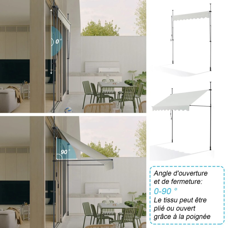 copia de copia de copia de Store Banne Manuel Beige Rétractable avec Manivelle Sans Perçage