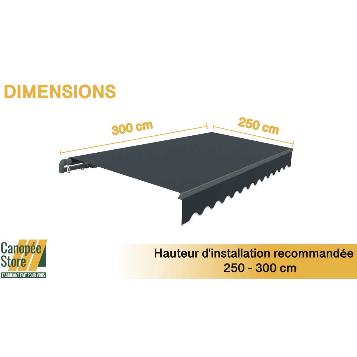 Store Banne Manuel Rétractable 3 x 2,5 m – Sans Coffre – Terrasse, Balcon & Jardin – Manivelle Gauche