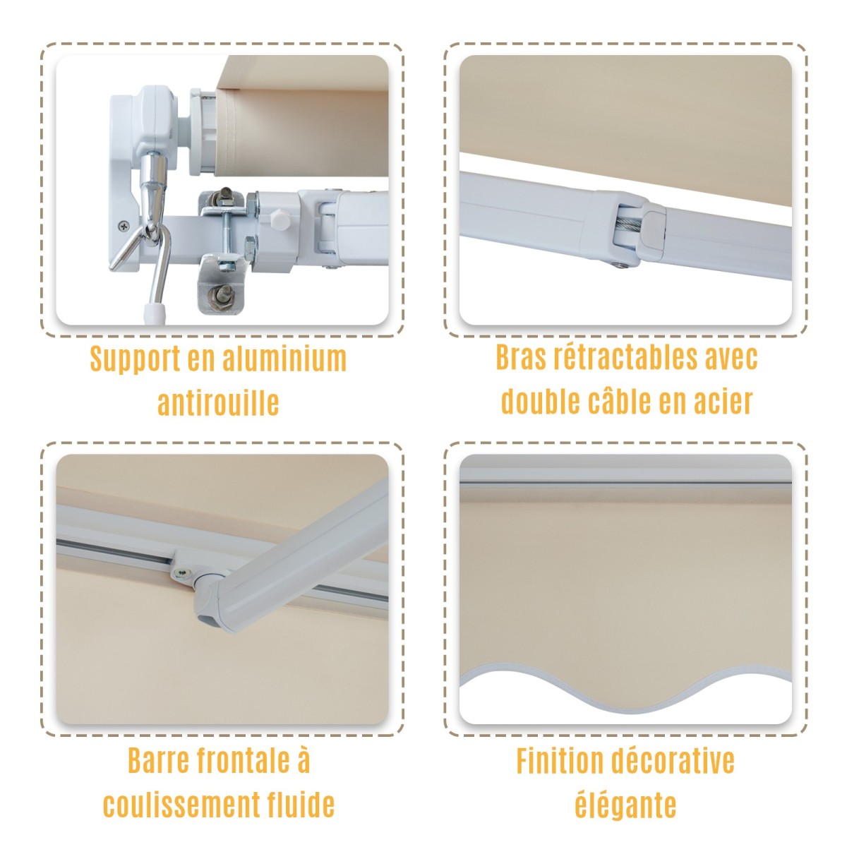 Store Banne Manuel Rétractable 3 x 2,5 m – Sans Coffre – Terrasse, Balcon & Jardin – Manivelle Gauche