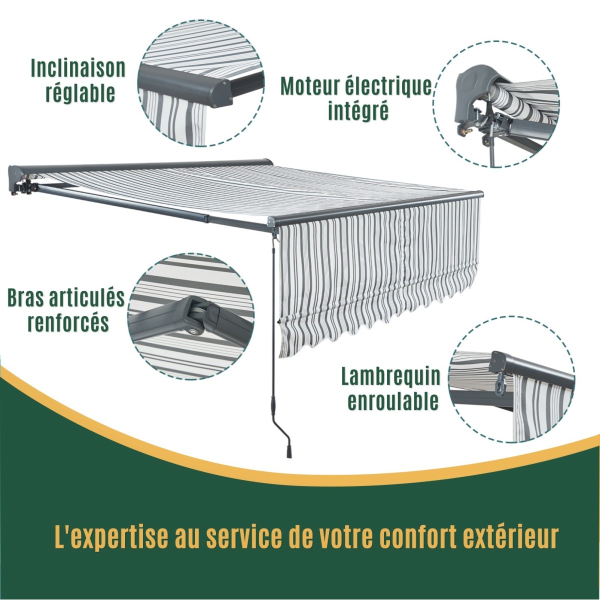 Store Banne Motorisé et Manuel Semi Coffre Gris 4 x 3m